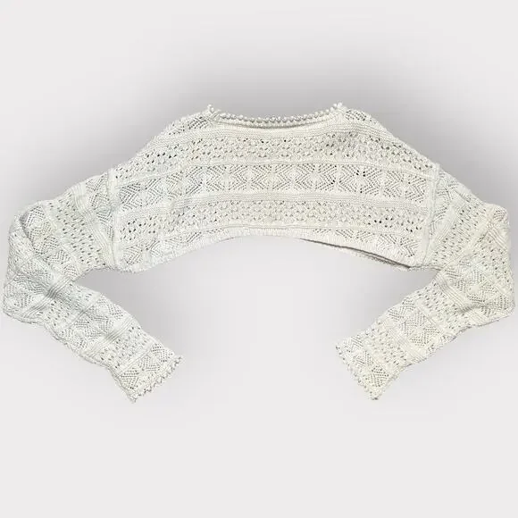 Zara Ivory Open Knit Crop Sweater W. Long Sleeves Size M - Picture 4 of 7